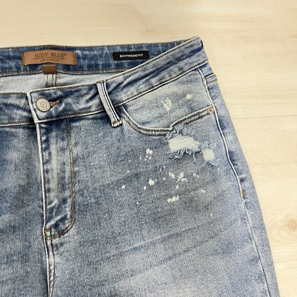 Judy Blue Boyfriend Fit Jeans Women’s 13/31 High Rise Bleach Splatter Stretch - Picture 4 of 15